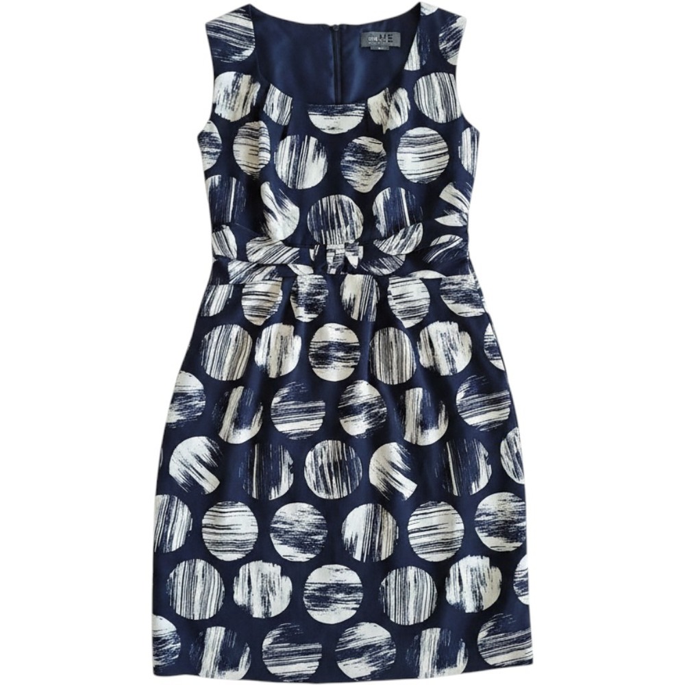 Women Dress Size 4 Navy Blue White Body Con Abstract Polka Dot Sheath Sleeveless